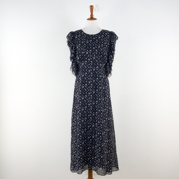 LoveShackFancy Floral Silk Georgette Midi Dress - Picture 2 of 9